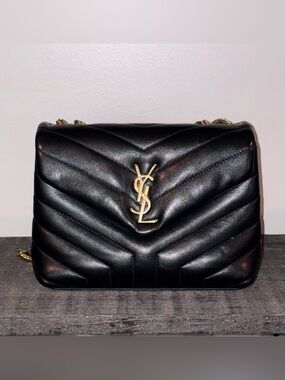 Saint Laurent Black Quilted Chevron Leather The LouLou Shoulder Bag